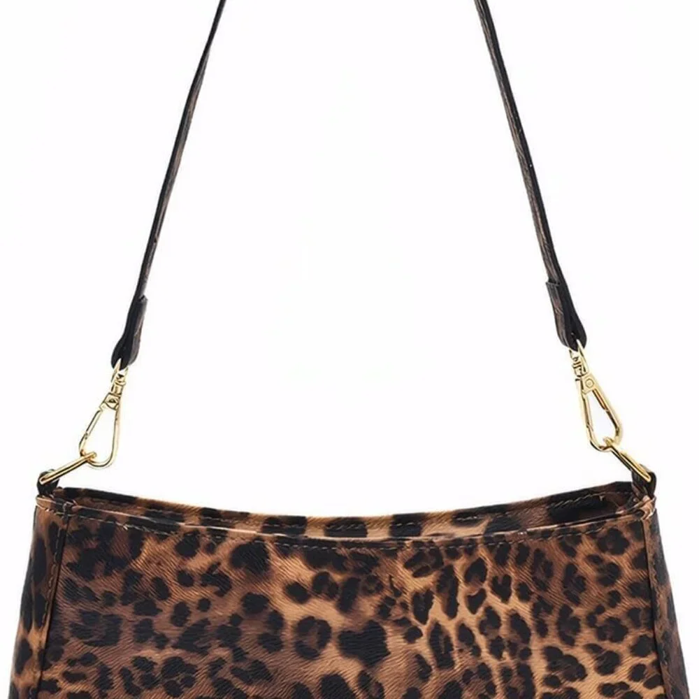Vegan Leather Shoulder Bag Small Clutch Tote for Women Elegant Leopard Print